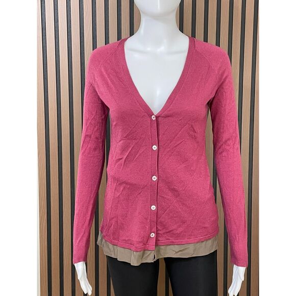 Saks Fifth Avenue Women's S Pink Sweater Silk Cardigan Knitted Cozy Chic Stretch - Picture 1 of 9